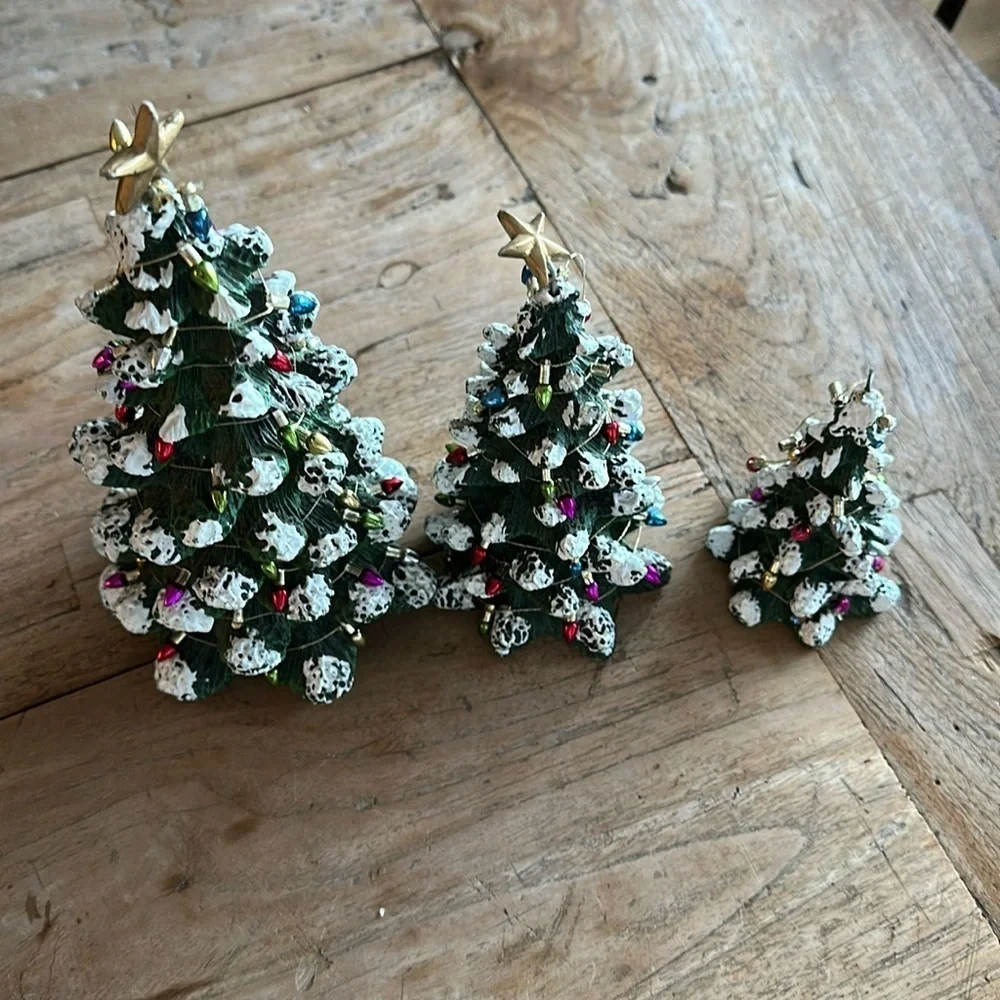 Vintage Christmas Trees heavy resin set of three